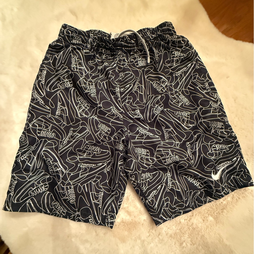 Nike Black and White Graphic Boys Swim Trunks